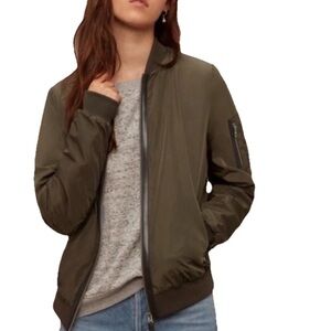 Mackage for Aritzia Cara Bomber Jacket S P Olive Army Green Leather Trim